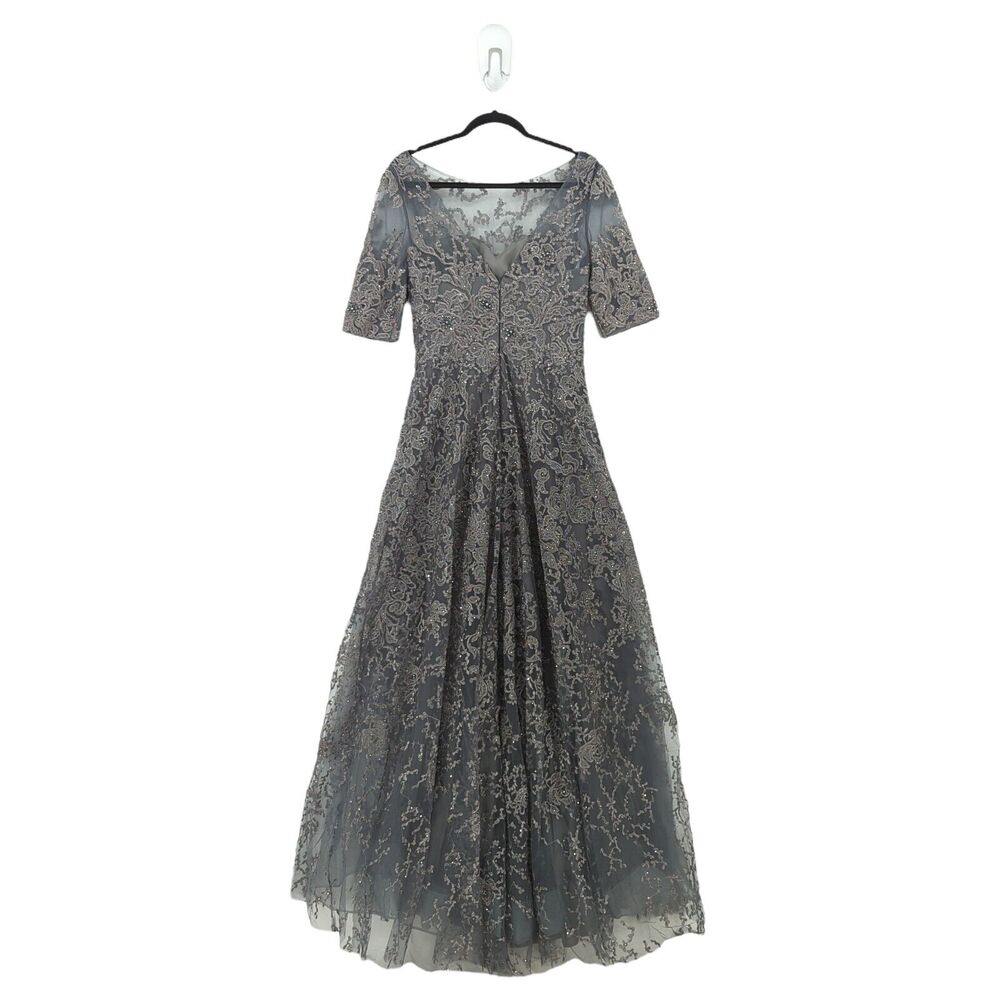 Montage Mon Cheri Women 8 Gown Charcoal Gray 219976 Evening Lace Mother of Bride - Picture 7 of 10